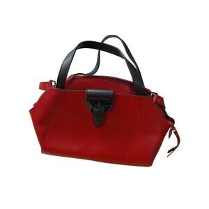 Nicoli Made in Italy Red Genuine Leather Structured Satchel Top Handle Bag